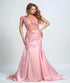 Scoop Mermaid Satin Appliques Sweep Train Prom Dresses LBQ0301